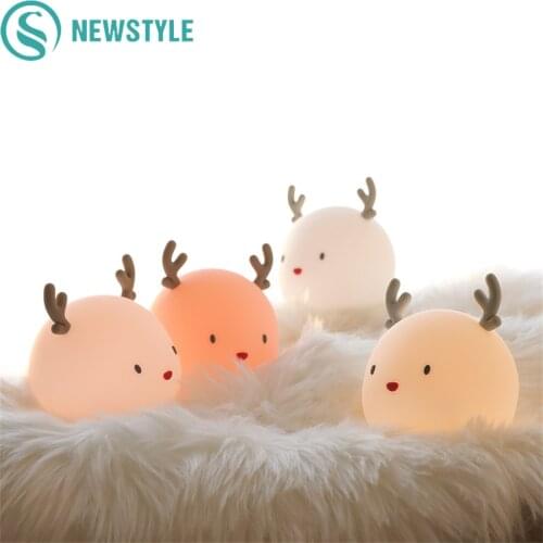 Deer LED Night Light Timing Touch Sensor Silicone Table Lamp Bedroom Bedside Decoration For Home Christmas Elk Light Kid Gift