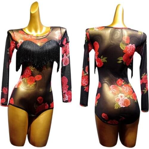 Dance one piece top female adult Latin training clothing gymnastics one piece clothing printing one piece clothing