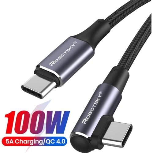 USB C to USB Type C PD 100W ELbow Cable For Samsung S20 Xiaomi mi 11 MacBook iPad Quick Charge 4.0 USB-C Fast USB Charge Cord