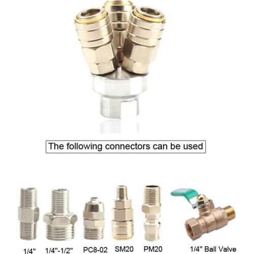 High Quality C Type Self-locking Pneumatic Fittings 1/4" Female Thread 3 Way Air Hose Quick Coupler Socket Connector With PM20