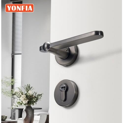 YONFIA 8049 Black Brushed Nickel Nordic American Modern Bedroom Door Handle Lock Interior Home Room Door Handle For Toilet Door