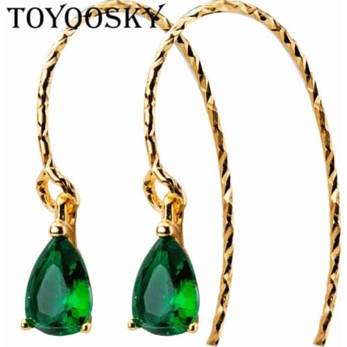 TOYOOSKY 925 Sterling Silver Nail Female Fashion Sweet Simple Green Crystal Water Drop Earrings Ear Hooks Small Ear Jewelry
