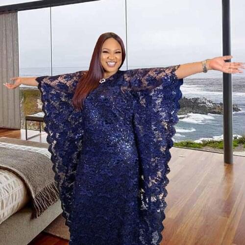 Women Plus Size Summer Dresses 2021 Elegant Loose Hollow Out Boubou Vestidos Solid Batwing Sleeve V-Neck Ladies Lace Dress