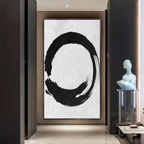 Home decoration painting abstract line canvas painting hand-painted oil painting black and white geometric picture porch mural