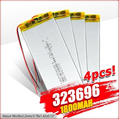 1/2/4 New 323696 3.7V 1800mAh Rechargeable Li-Po Battery 96x36x3.2mm MP4 GPS E-book Tablet Digital Camera Battery Replacement