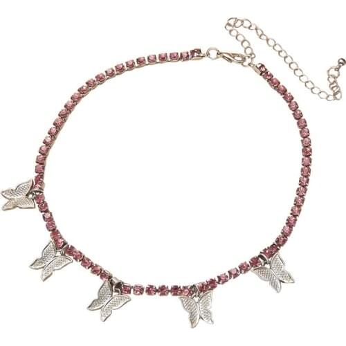 1pc Fashion Elegant Women Choker Butterfly Crystal Decor Clavicle Necklace Pendant Necklace For Women Jewelry Accessories