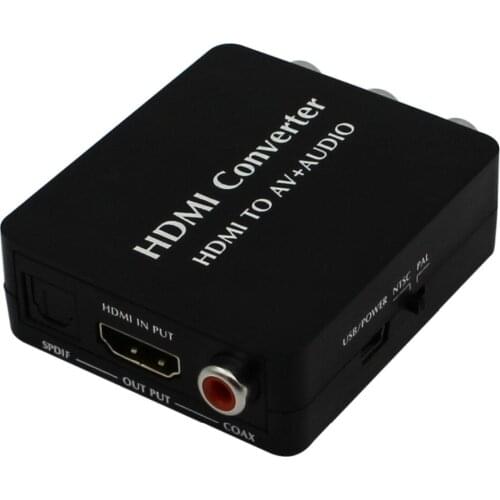 10pcs HDMI2AV HDMI to AV + Audio Converter Support SPDIF Coaxial Audio NTSC PAL CVBS Composite Video & FL/FR Stereo Audio Signal