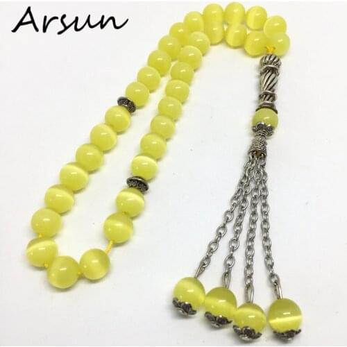 33 Beads 8mm Natural Yellow Opal Stone Muslim Prayer Beads Islamic Tasbih Allah Prayer Rosary Tesbih Islam Misbaha Free Shipping