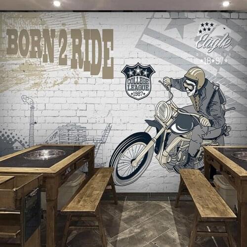 Custom Any Size Mural Wallpaper 3D Retro Motorcycle Graffiti Brick Wall Fresco Restaurant Cafe KTV Background Wall Painting 3 D