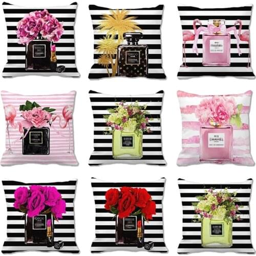 45cm x 45cm Watercolor Perfume Bottles And Flowers Design Print Decorative Cushion Super Soft Sofa Throw Pillow No Filler