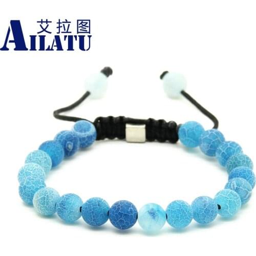 Ailatu Mens Calm Jewelry 8mm Natural Weathering Onyx Stone Macrame Braided Lucky Bracelet Women Bangles