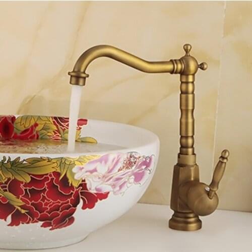 Free shipping 360 rotation antique kitchen faucet with top quality bronze kitchen sink faucet of hot cold brass kitchen taps