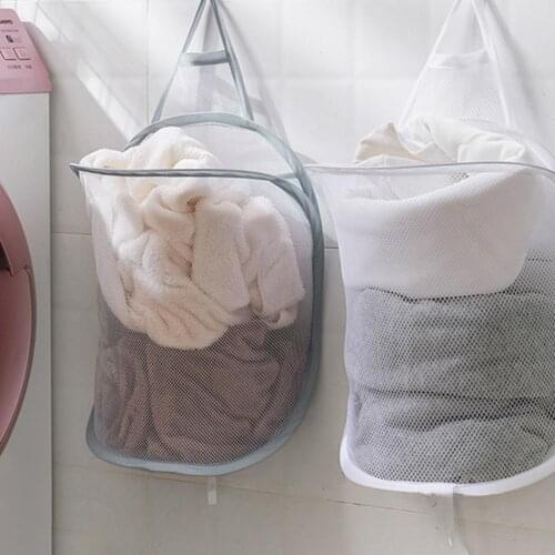 Household Folding Mesh Bathroom Polyester Hanging Laundry Basket Bag