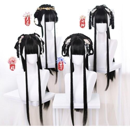 Daily Multi-Style Ancient Style Wig Black Long Straight Ancient Style Hanfu Wig