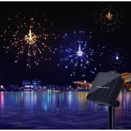 Solar powered Explosion Ball Bouquet Shaped Firework Lights 120LEDs Silver Hanging up Starburst Fairy string lamp DIY bar Decor