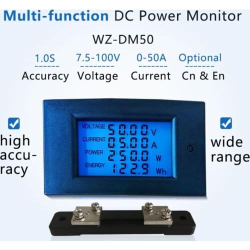DC 7.5-100V 50A 5KW Power Energy Meter Wattmeter Electrical Panel Gauge Monitor Digital Display Volt kwh Watt Amp