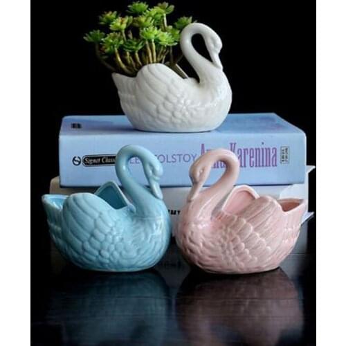 European Style Ceramic Crafts Flowerpot Swan Desktop Ornaments Vase Succulent Plant Flower Pot Home Garden Balcony Decor