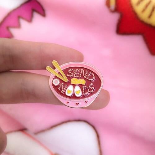 Cute Pink Lamian Noodles Bowl Pins Jewelry Pins Accessory Japanese Dolphin Bone Egg Ramen Food Pattern Brooches