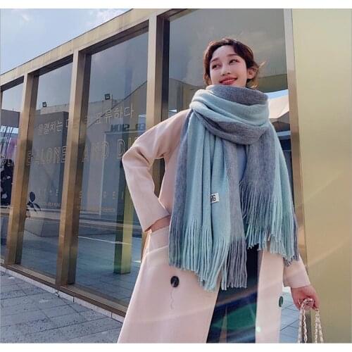 Fashion Striped Winter Scarf Patchwork Women Cashmere Warm Pashmina Foulard Female Scarves Thick Soft Bufanda Shawl Wraps