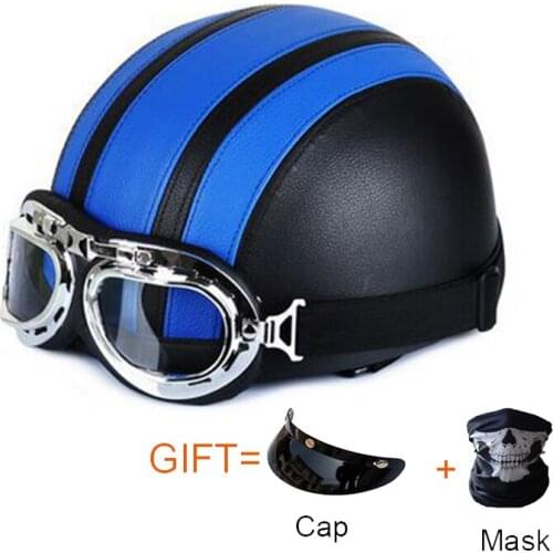 Motorcycle Riding Retro Half Helmet Rigid Moto Sack Electric Scooter Helmets Motorcyclist Leather Black Caps With Gift