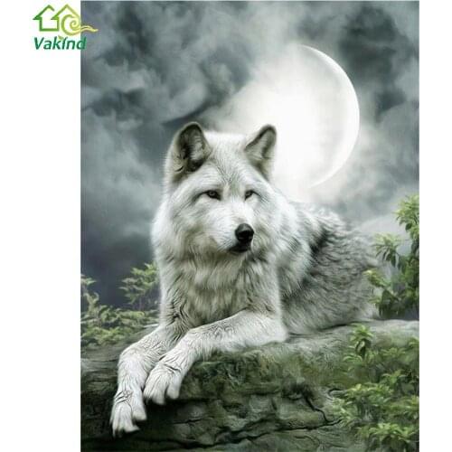 Mosaic 5D DIY Diamond Painting Moonlight Wolf Diamond Embroidery Round Rhinestone Cross Stitch Kit Home Decor
