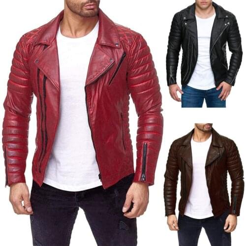 2021 New Trend Men 's PU Leather Jacket Personality Motorcycle Slim Jackets Coats