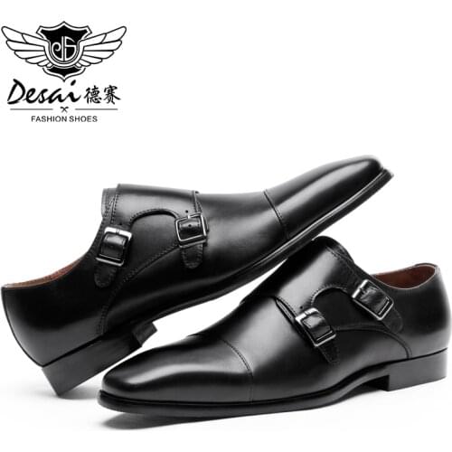DESAI Brand Genuine Leather Men Shoes With Double Buckle Height Increase Shoes For Men Wedding 6cm Increase Mens Shoe