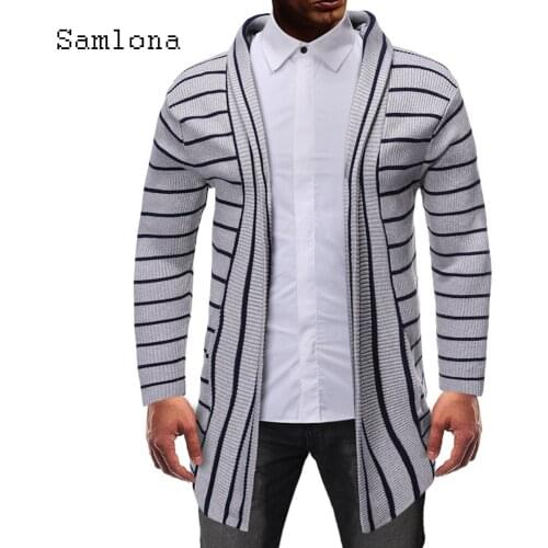 Mens Trendy Sweaters 2020 Punk Style Youth Stripes Sweater Autumn New Knitted Sweater Cardigans Coats Men Winter Warm Clothes