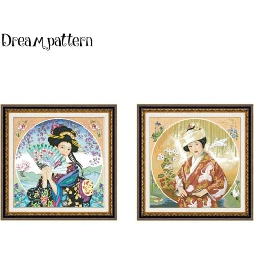 Japanese girl cross stitch kit aida fabric 18ct 14ct 11ct unprint canvas cotton thread cross stitch kits for adults