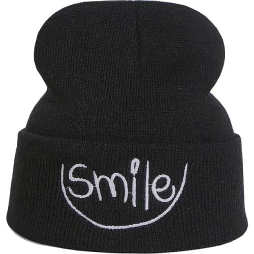 New Smile Embroidery Winter Women Beanies Outdoor Warm Crochet Skullies Hat Unisex Men Head Cap Autumn Knitted Women Hat