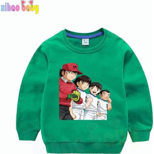 Autumn Winter Fashion Captain Tsubasa Sweatshirts Children Boys Long Sleeves White Tees Baby Kids Cotton Tops For Girls Hoodies