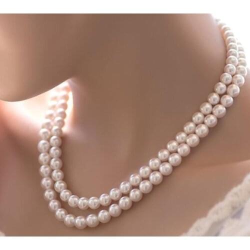 Double strands8-9mm south sea round white pearl necklace18"19"925s