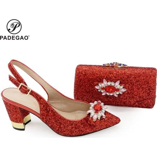 Popular italian shoes with matching bags 8CM african shoes and bags matching set for party italian shoes and bags set