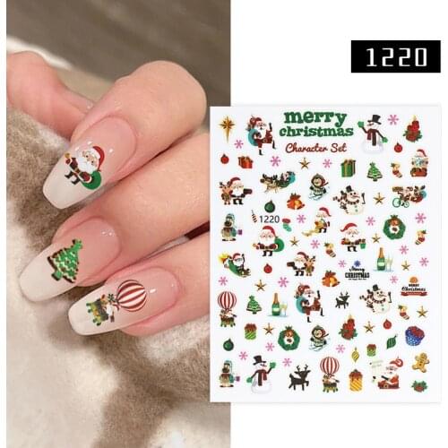 1 Sheet Christmas Nail Art Stickers, Ultralight 3D Self-Adhesive Snowflake Santa Clause Gel Nail Decals for Christmas Parties