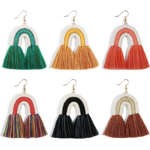 Handwork Colorful Arch Tassel Earrings for Women Trendy Cartoon Rainbow Cotton Macrame Earrings Jewelry Wholesale E7807 ZWPON