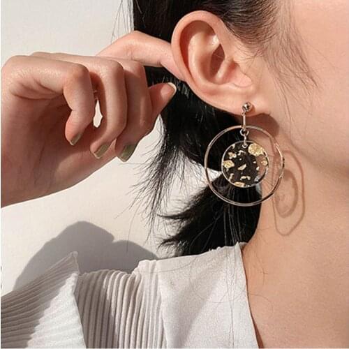 S925 Silver Needle Retro Gold Hollow Stitching Circle Resin Gold Foil Earrings Jewelry Accessories Personality Earrings Brincos