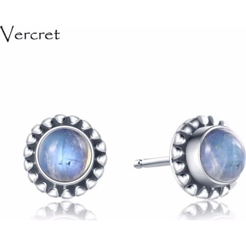 Vercret 925 sterling silver natural stone post earrings moonstone pearl amethyst crystal earrings