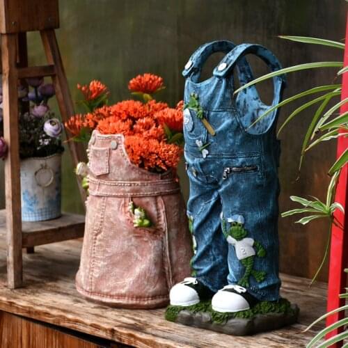 Outdoor Gardening Denim Skirt Pants Decoration Resin Flower Pot Ornaments Courtyard Park Figurines Crafts Villa Balcony Decor