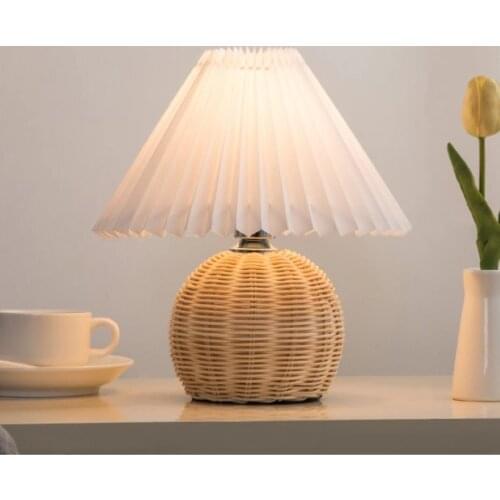 European-style pleated Lamp Rattan LED lamp living room standing lamp study bedside lamp table decoration lamps