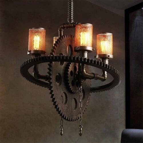 Vintage Loft American Industrial Iron Gear Pendant Lights LED Retro Pendant Lamps For Dining Room Internet Bar Restaurant Decor