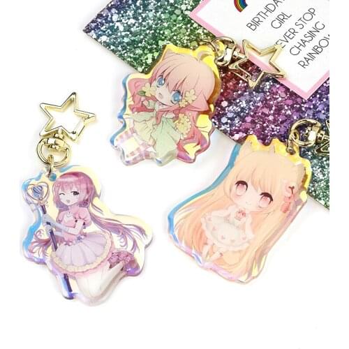 VOGRACE cheap OEM logo custom anime acrylic keychain colorful rainbow keychains transparent hologram charms with your own design