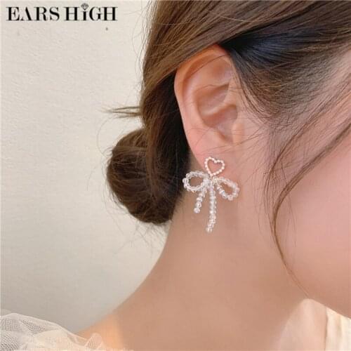 EARS HIGH New Korean Fashion Acrylic Bowknot Beads Drop Earrings For WomenG Ladies Elegant Pearl Heart Jewelry Gifts