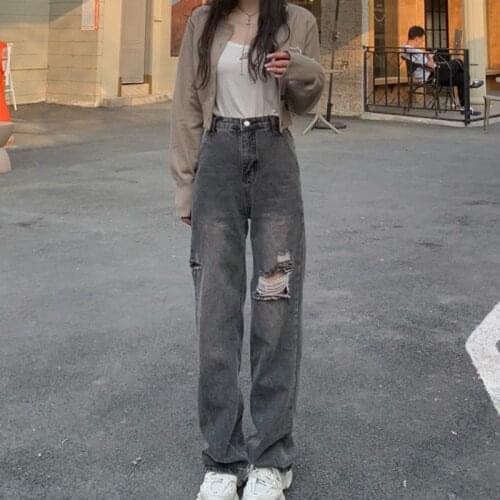 Y2K Streetwear Hip Hop Vintage High Waist Boyfriend Jeans For Trousers Women Denim Wide-legged pants Bottoms