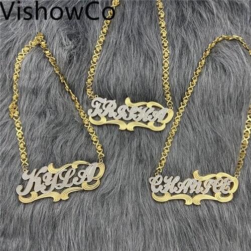 VishowCo 2021 New Custom Name Necklace Women Double Plated Gothic Nameplate Necklace Personalized Customized Necklace Gift