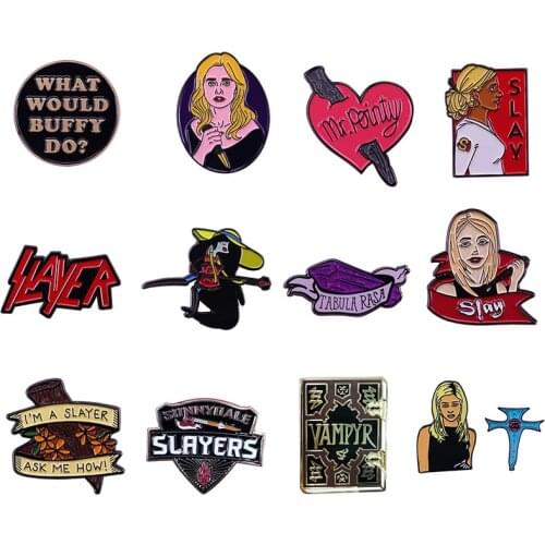 Buffy The Vampire Slayer Hard Enamel Pins I`m A Slayer Ask Me How Brooches Women Men Lapel Badge Backpack Collar Fashion Jewelry