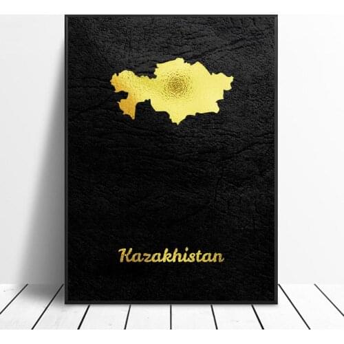 Golden Map Kazakhstan Canvas Wall Art Print Modern Poster Wall Pictures Living Room Decor