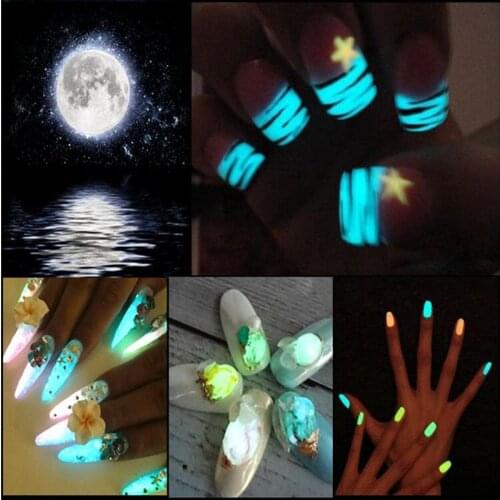 One Box DIY Nail Acrylic powder Glowing Luminescent powder phosphor powder, glow in dark powder,Nail Glitter Decoration pigment