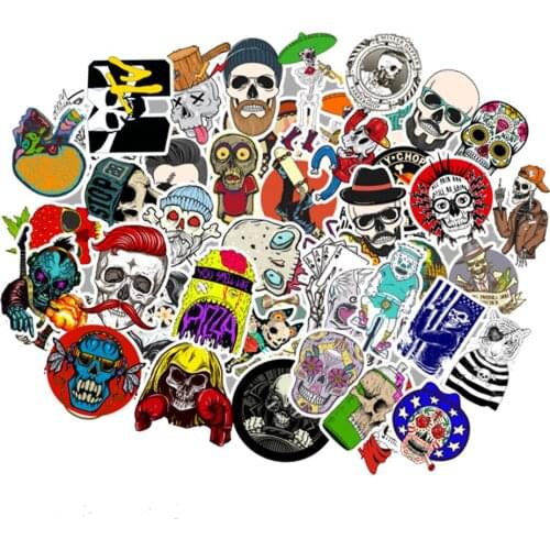10/30/50PCS Cartoon Various Skull Stickers Computer Notebook Mobile Phone Water Cup Sticker Waterproof Sticker Wholesale