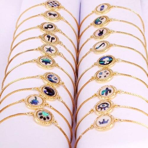 12PCS, Rainbow Crystal Zirconia Bracelets CZ Micro Pave Abalone Shell Zodiac Fashion Elegant Jewelry Bracelets