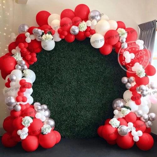 182pcs Bright Red White Latex Balloons Garland Arch Kit Metallic Silver Globos For Wedding Decoration Valentines Day Baby Shower
